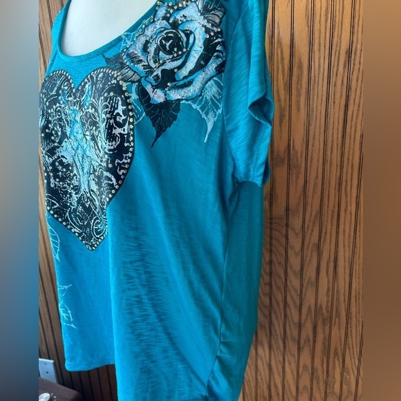 blue rose embellished short sleeve top size XXL - Picture 14 of 16
